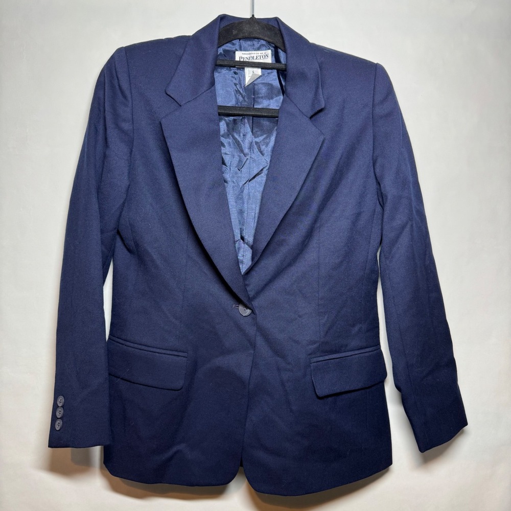 Vtg Pendleton 100% Virgin Wool Petite Blazer Navy Sz 6 Old Money Academia Career